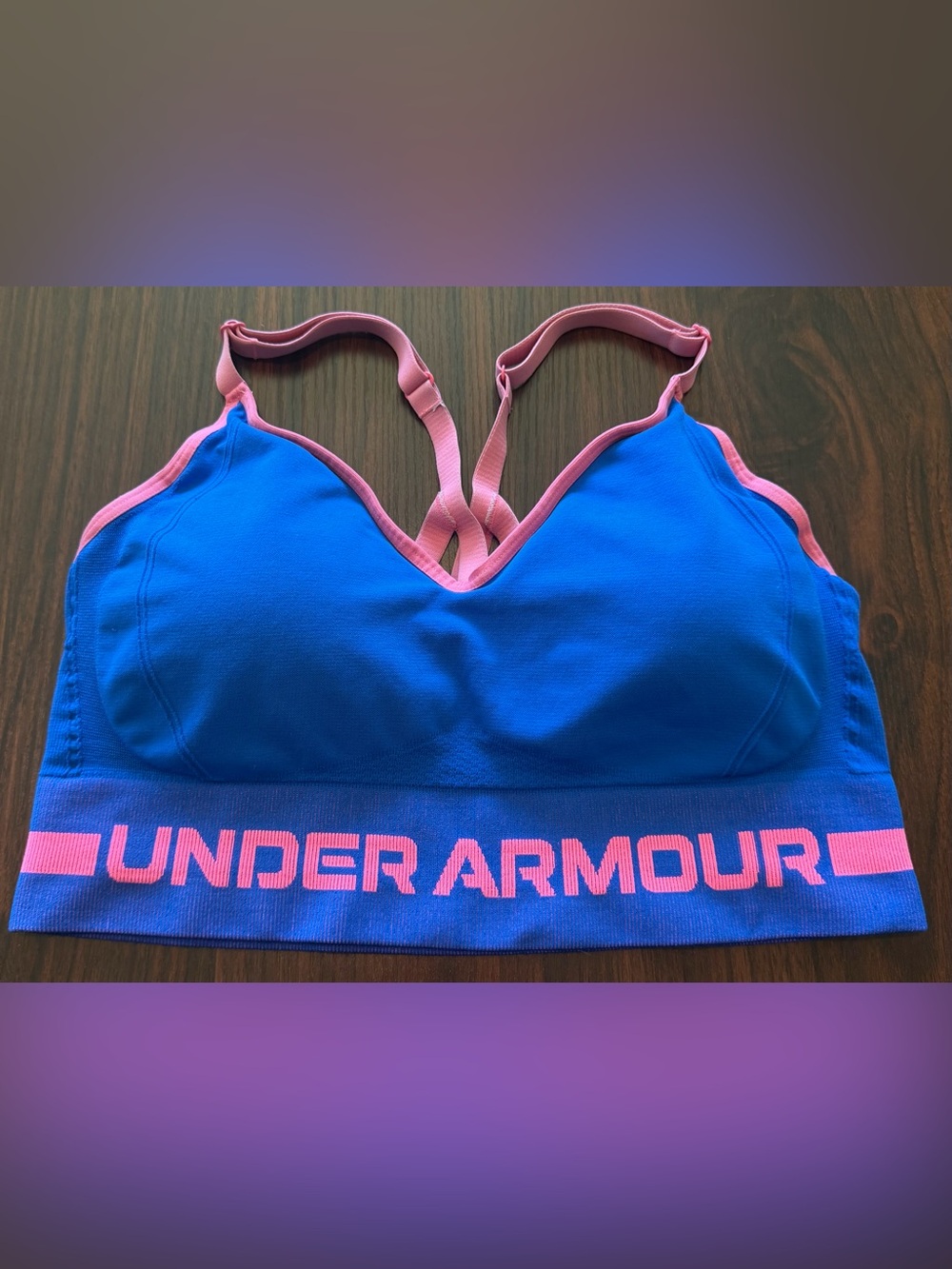 XL Under Armour Sports Bra BLUE with Pink Logo